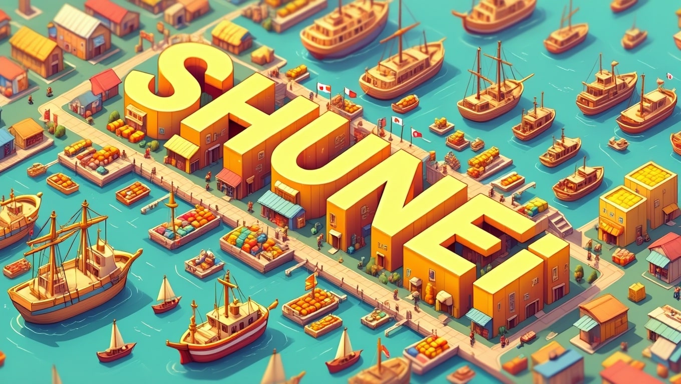 コンテナ船の航空写真